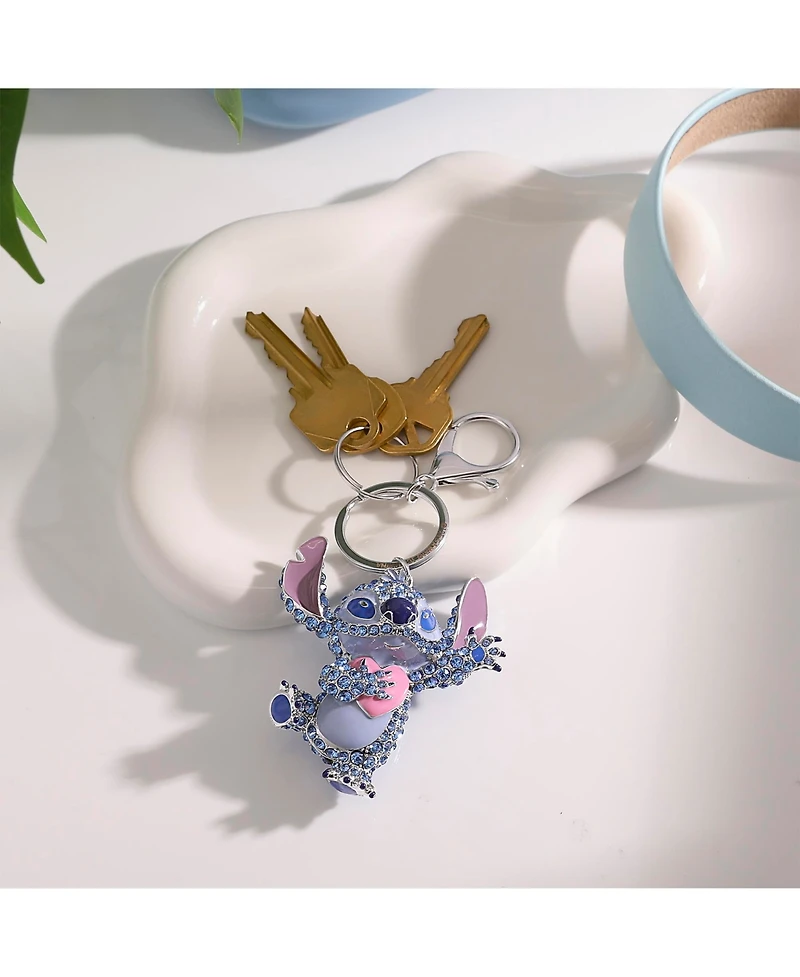 Disney Stitch Keychain Official License, Multicolored Pave Crystal Stitch Heart Charm Keychain, Disney Bag Charm