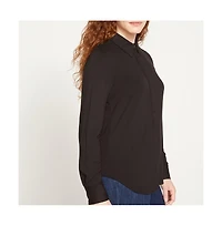 Universal Standard Womens Plus Elbe Popover Liquid Jersey Shirt Classic Fit