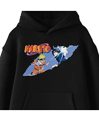 Naruto Boys Classic Clipped Sasuke Fight Long Sleeve Black Hooded Sweatshirt-xl