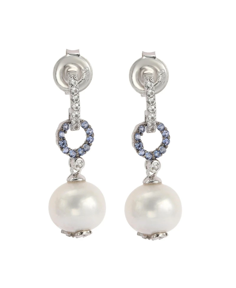 Suzy Levian Sterling Silver Pearl & Sapphire Dangle Earrings