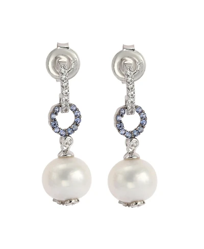 Suzy Levian Sterling Silver Pearl & Sapphire Dangle Earrings