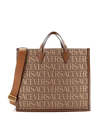 Pre-Owned Versace Large Allover Logo Convertible Tote Printed Canvas