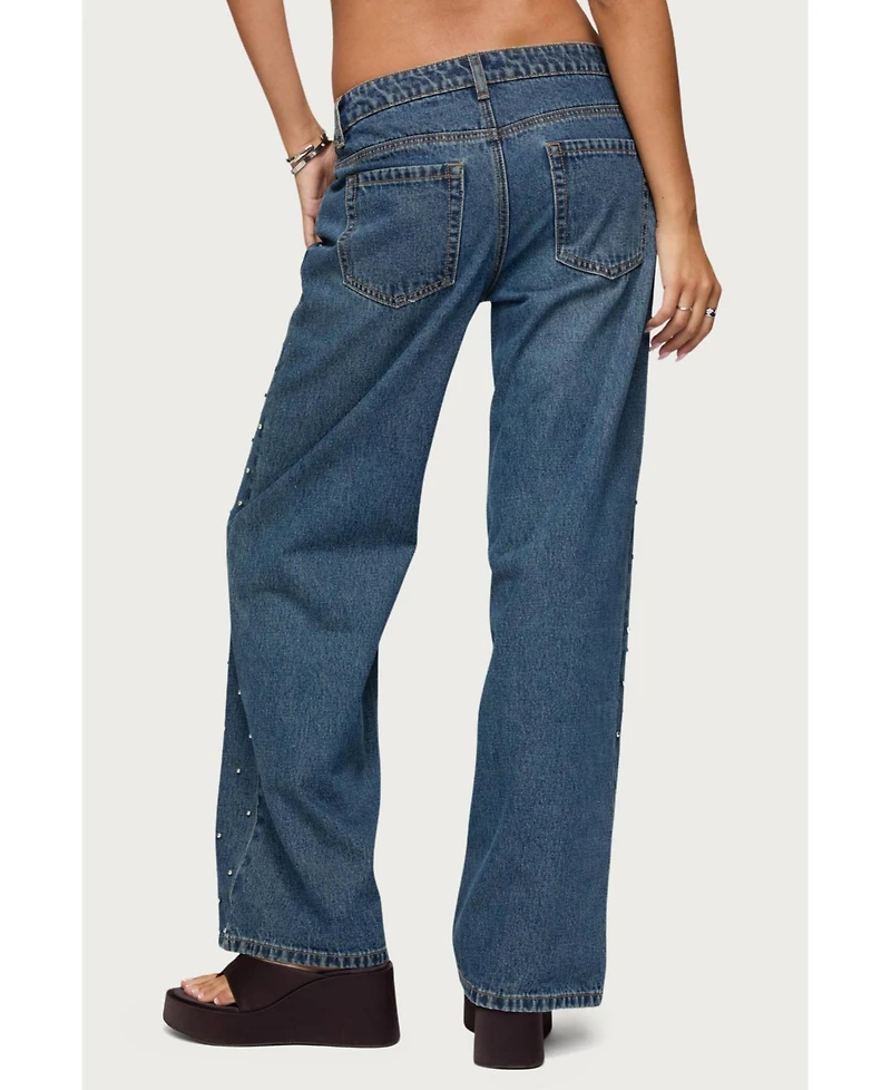 Edikted Women's Esmay Studded Low Rise Jeans