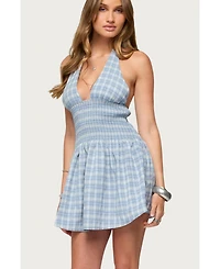 Edikted Women's Plaid Smocked Halter Mini Dress