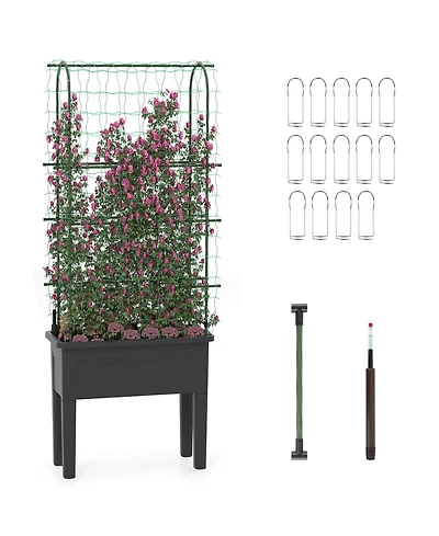 Raised Garden Bed Planter Box with Climbing Trellis Water Level Indicator