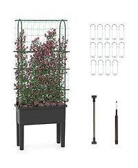 Raised Garden Bed Planter Box with Climbing Trellis Water Level Indicator