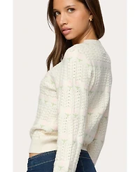Edikted Womens Emerie Flower Textured Knit Sweater