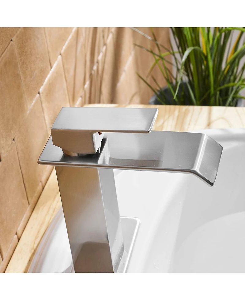 Greenspring Waterfall Single Hole Single-Handle Low-Arc Bathroom Faucet With Supply Line and Escutcheon in Brushed Nickel