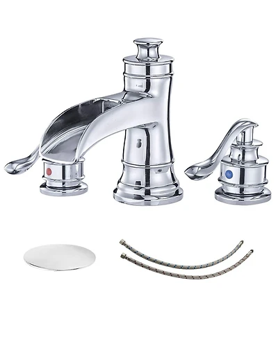 Greenspring 8 in. Waterfall Widespread 2-Handle Bathroom Faucet With Pop-up Drain Assembly in Spot Resist Polished Chrome