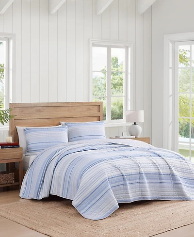 Tommy Hilfiger Bold Stripe Textured Cotton Reversible -Pc. Quilt Set