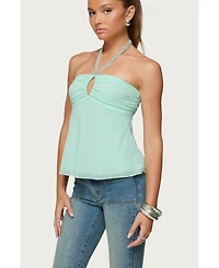 Edikted Women's Sequin Chiffon Keyhole Halter Top