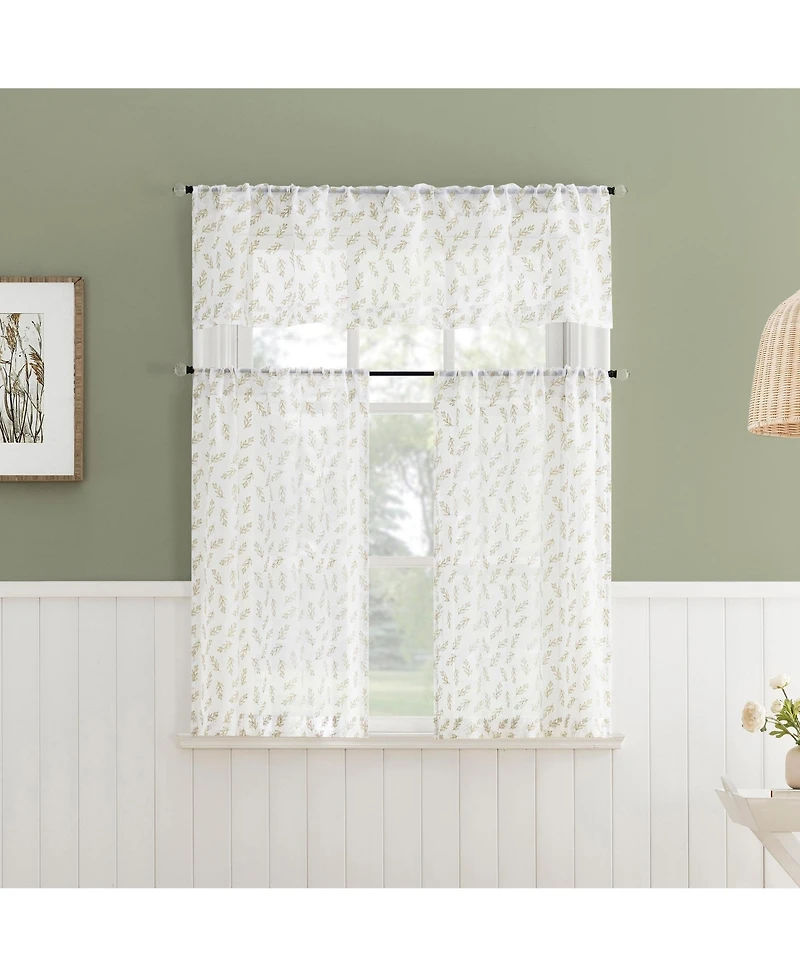 No. 918 Hollis Floral Leaf Sheer Rod Pocket Kitchen Curtain Valance