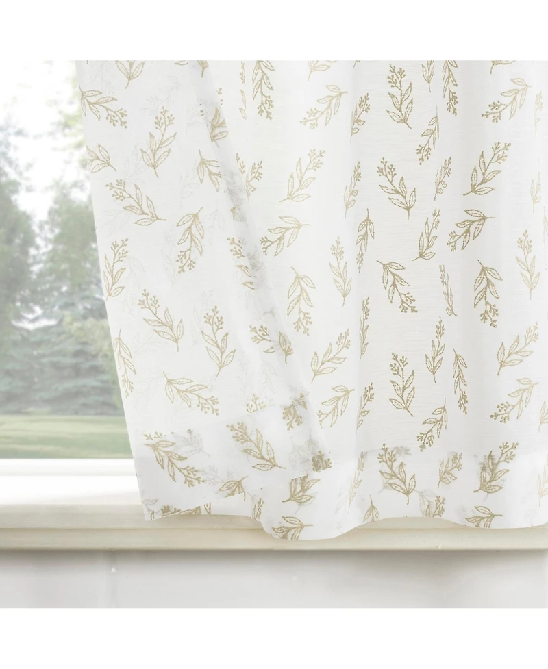 No. 918 Hollis Floral Leaf Sheer Rod Pocket Kitchen Curtain Tier Pair