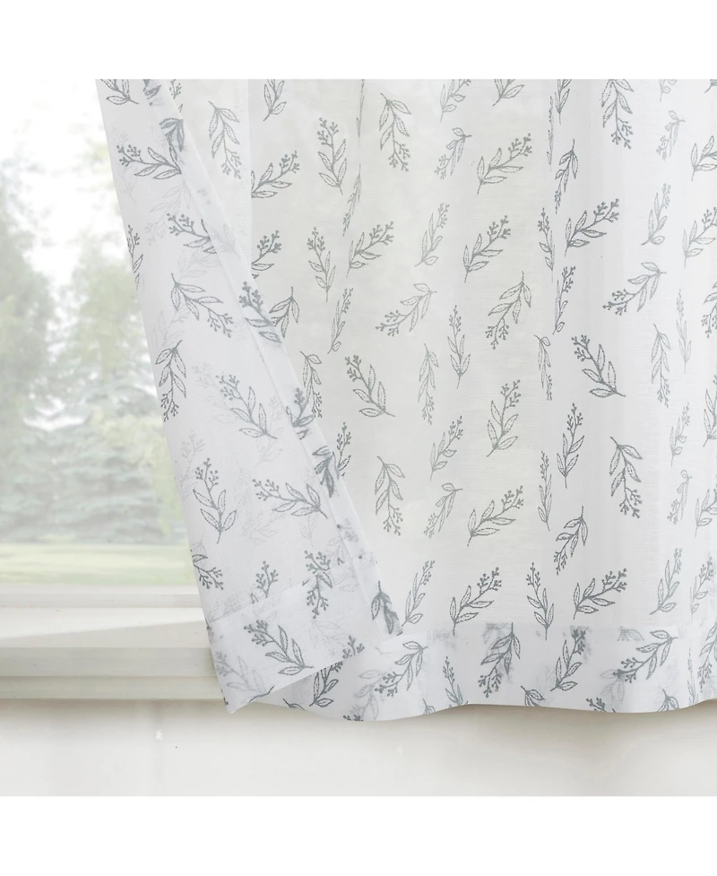 No. 918 Hollis Floral Leaf Sheer Rod Pocket Kitchen Curtain Tier Pair