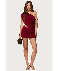 Edikted Womens Fiora One Shoulder Cutout Mini Dress
