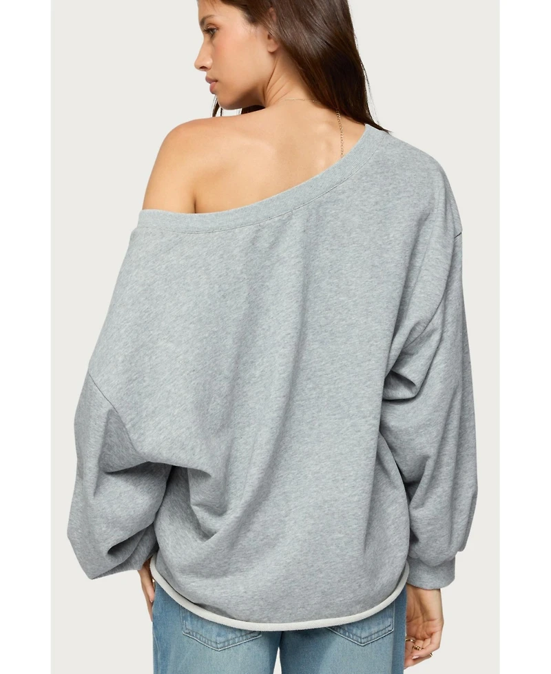 Edikted Womens Winfred Oversized V Neck Sweatshirt