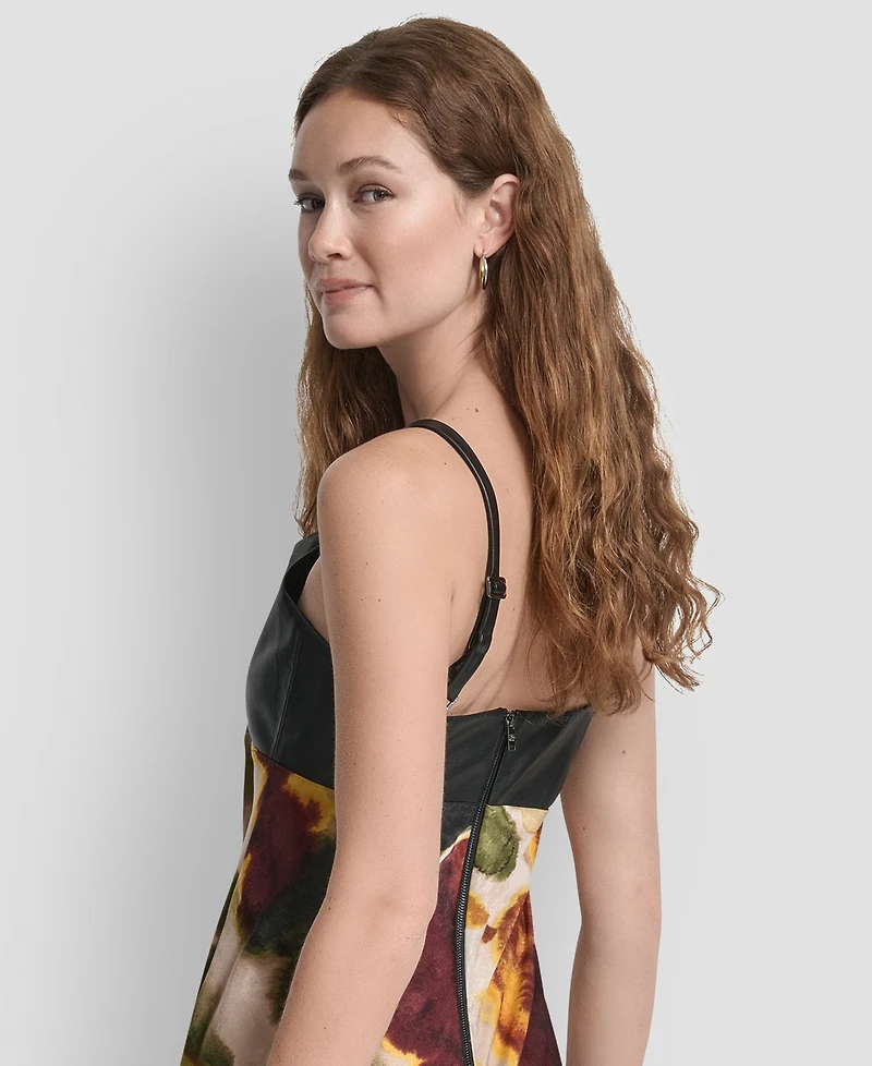 Dkny Women's Sleeveless Mix Media Printed Maxi Dress