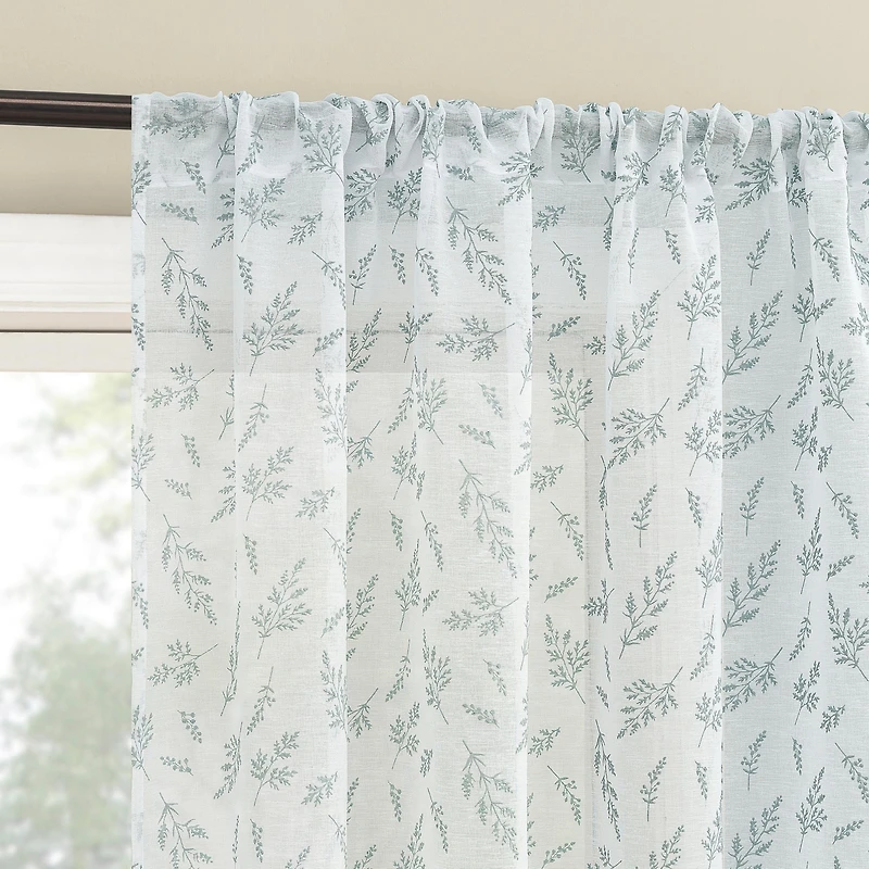 Briarwood Delicate Leaf Textured Sheer Rod Pocket Curtain Panel