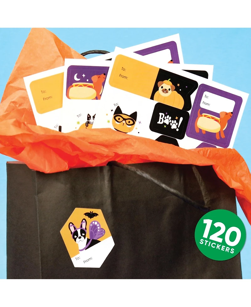 Big Dot of Happiness Halloween Pets - Assorted To and From Treat Stickers - 12 Sheets