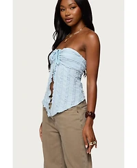 Edikted Womens Textured Ruffle Split Front Strapless Top