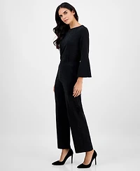 Ak Anne Klein Petite Pull-On Mid-Rise Wide-Leg Shimmer Pants