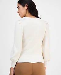 Ak Anne Klein Petite Embellished-Crewneck Puff-Sleeve Sweater