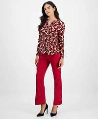 Ak Anne Klein Petite Floral-Print Long-Sleeve Top