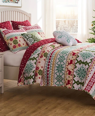 Greenland Home Fashions Fair Isle Snow 3-Pc. Quilt Set