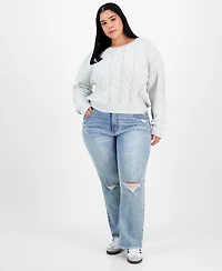 Madden Girl Trendy Plus Pearl Cable-Knit Scoop-Neck Sweater