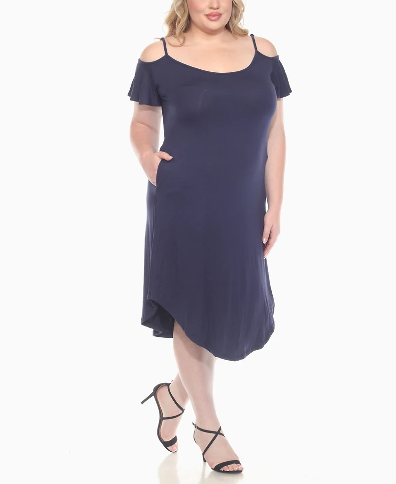 White Mark Plus Casual Scoop Neck Flutter Sleeve Knee Length Dress