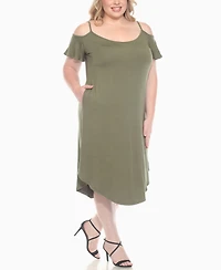 White Mark Plus Casual Scoop Neck Flutter Sleeve Knee Length Dress