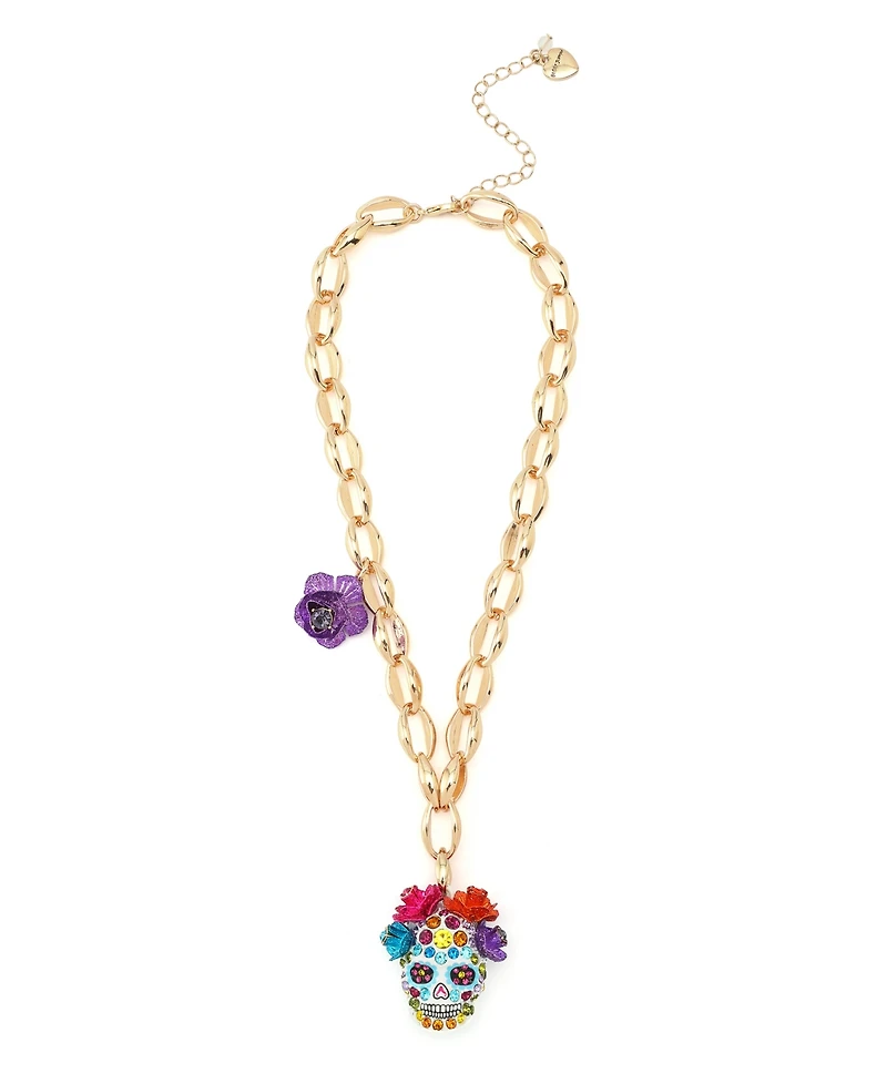 Betsey Johnson Faux Stone Sugar Skull Pendant Necklace