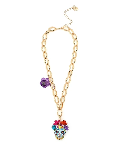 Betsey Johnson Faux Stone Sugar Skull Pendant Necklace
