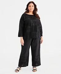 Style & Co Plus Lace Patchwork Round Neck Top
