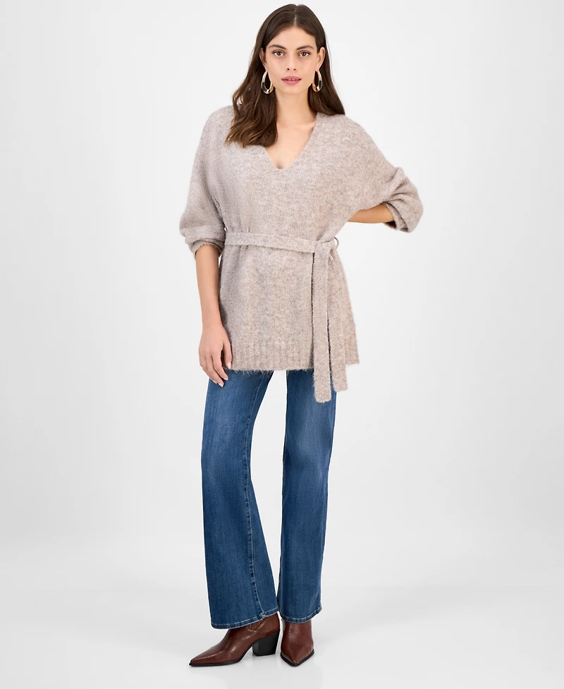 Guess Women's Kiyoka V-Neck Tie-Waist Long-Sleeve Sweater