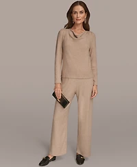 Donna Karan New York Women's Lurex Rib Cowl Neck Long Sleeve Top