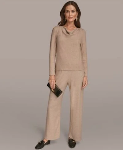 Donna Karan New York Womens Lurex Rib Cowl Neck Long Sleeve Top Wide Leg Pull On Pants
