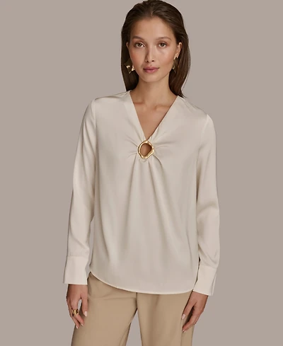 Donna Karan New York Women's V-Neck Embellished Top