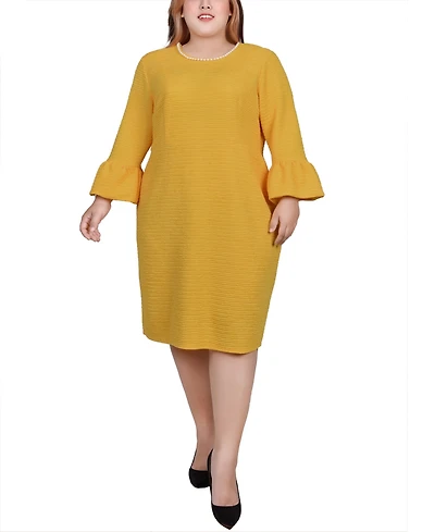 Ny Collection Plus 3/4 Length Cultivated Pearl Detail Dress