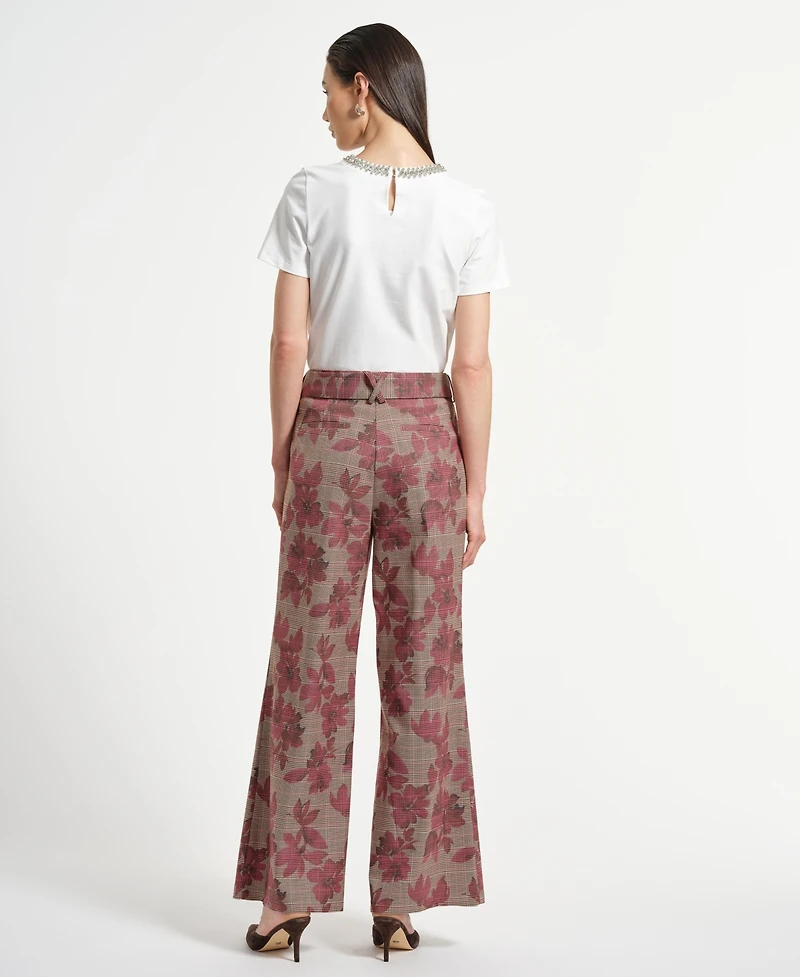 Isaac Mizrahi Women's Wide Leg Belted Plaid Pants
