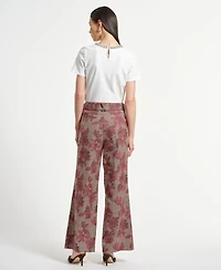 Isaac Mizrahi Women's Wide Leg Belted Plaid Pants