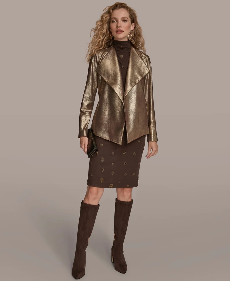 Donna Karan New York Women's Metallic Faux Leather Belted Jacket
