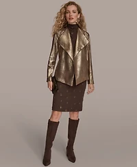 Donna Karan New York Women's Metallic Faux Leather Belted Jacket