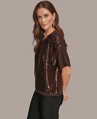 Donna Karan New York Women's Short Sleeve Sequin Sweater