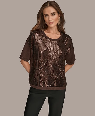 Donna Karan New York Women's Short Sleeve Sequin Sweater