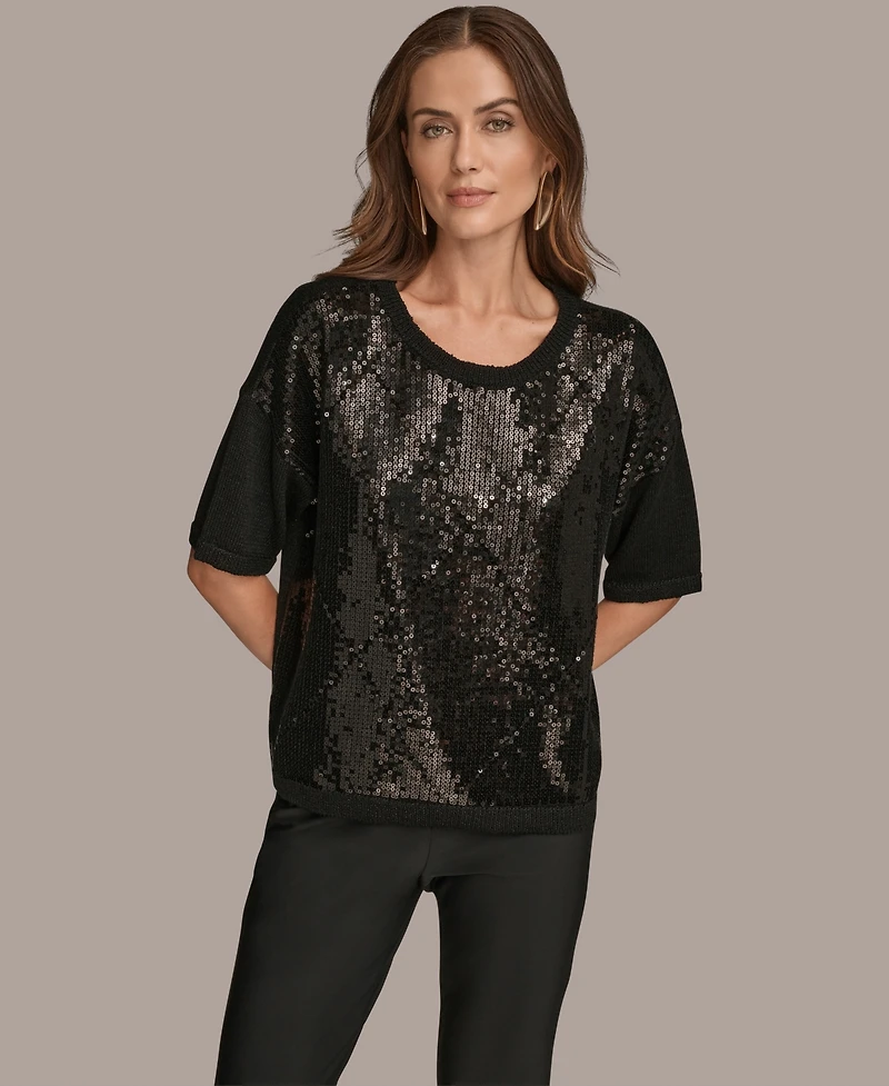 Donna Karan New York Women's Short Sleeve Sequin Sweater
