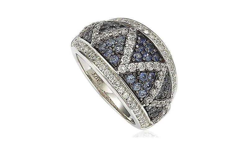 Suzy Levian Sterling Silver & Created White Sapphire Pave Zig Zag Ring