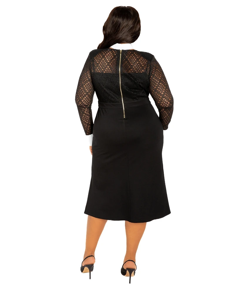 Buxom Couture Plus Collared Lace Midi Dress