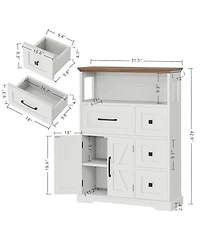 Farmhouse Storage Cabinet with 4 Drawers & Shelves, White/Walnut