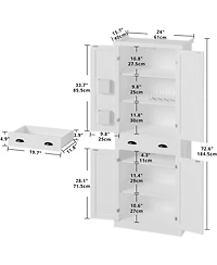 Ironck Kitchen Pantry with Barn Doors, Drawer, 4 Adjustable Shelves, White